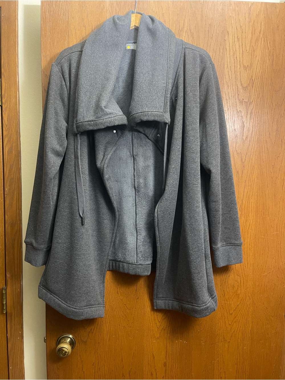 Zella Charcoal Gray Open-Front Teddy Jacket